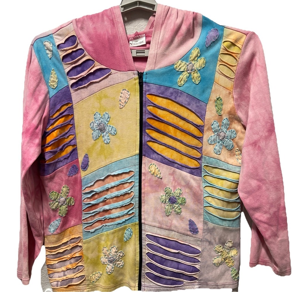 India Boutique Women's Patch Quilt Zip Up Jacket Size Large